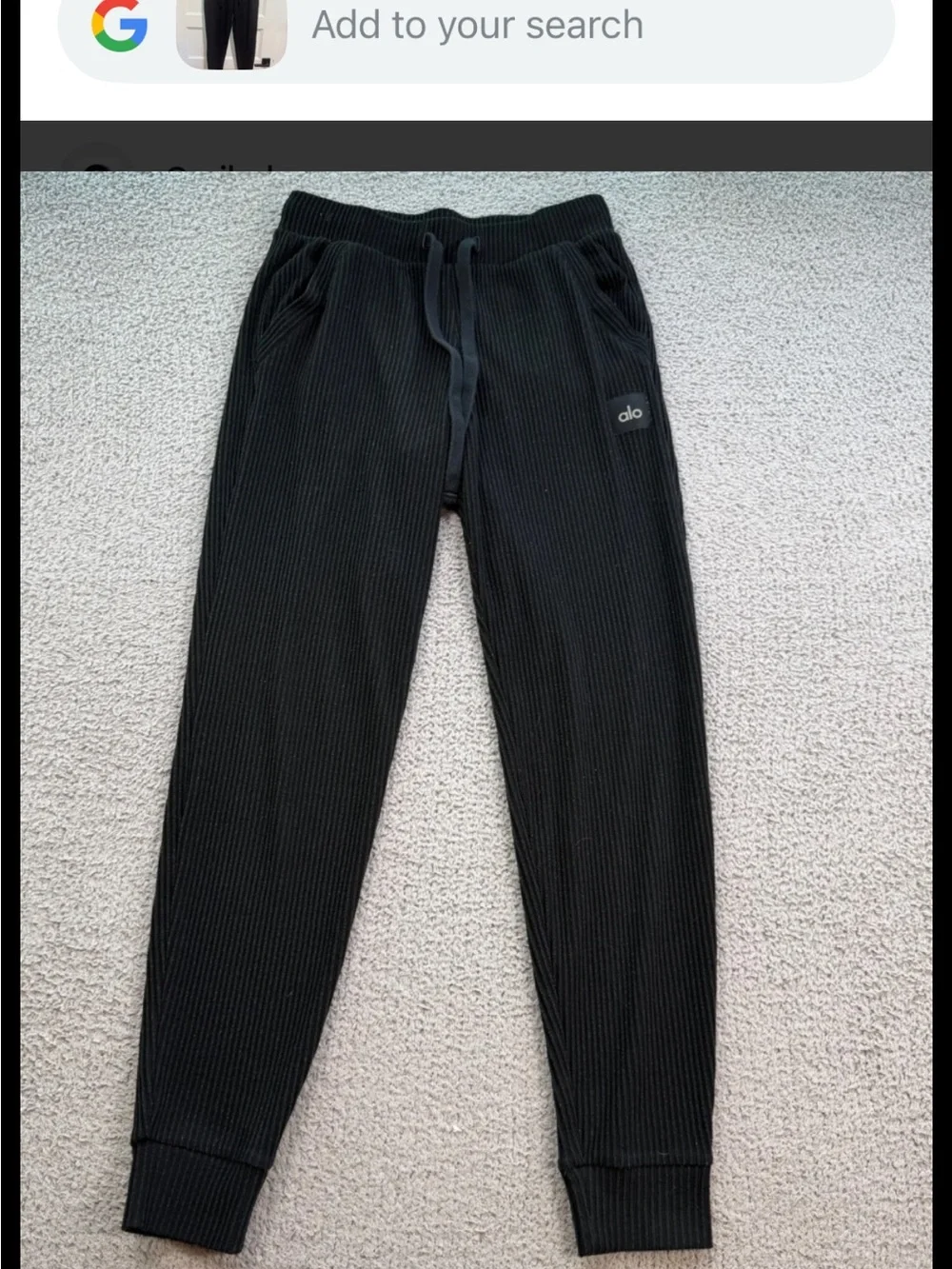 ALO Yoga Black Ribbed Drawstring Joggers